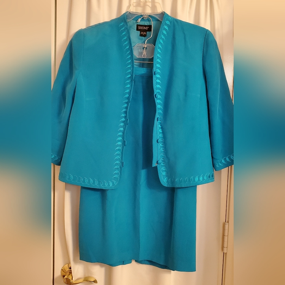 Aqua Blue Shomi Silk fully lined suit